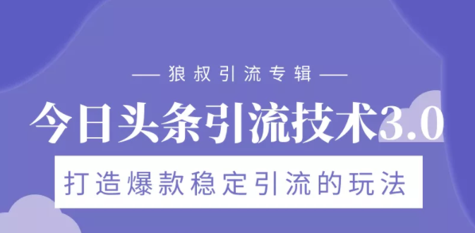 狼叔今日头条引流技术3.0，打造爆款稳定引流的玩法，VLOG引流技术-婷好网络资源库