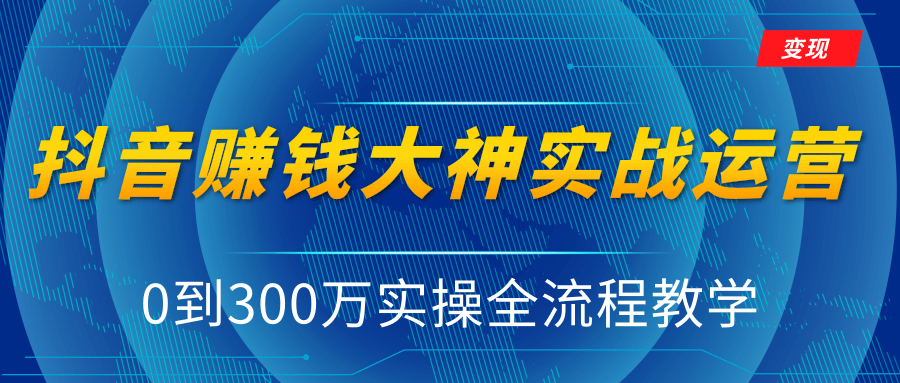 抖音赚钱大神实战运营教程，0到300万实操全流程教学，抖音独家变现模式-婷好网络资源库