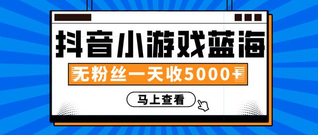 赚钱计划：抖音小游戏蓝海项目，无粉丝一天收入5000+-婷好网络资源库