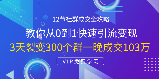 12节社群成交全攻略：从0到1快速引流变现，3天裂变300个群一晚成交103万-婷好网络资源库