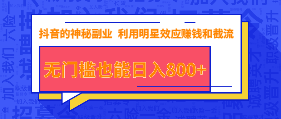 抖音上神秘副业项目，利用明星效应赚钱和截流，无门槛也能日入800+-婷好网络资源库