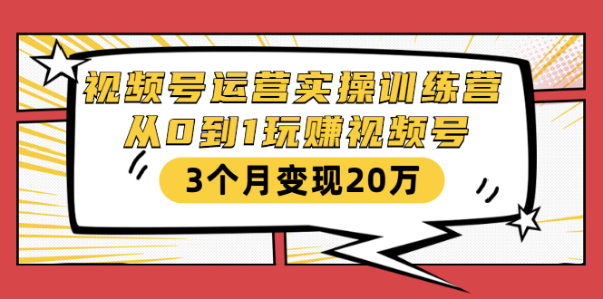 视频号运营实操训练营：从0到1玩赚视频号，3个月变现20万-婷好网络资源库