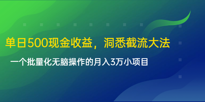 单日500现金收益，洞悉截流大法，一个批量化无脑操作的月入3万小项目-婷好网络资源库