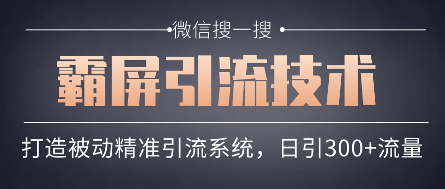 微信搜一搜霸屏引流技术，打造被动精准引流系统，轻松日引300+流量-婷好网络资源库