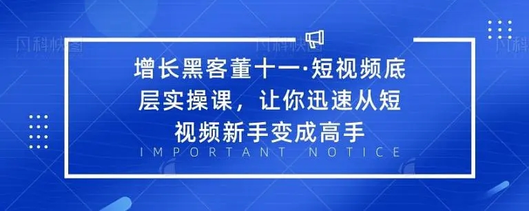 增长黑客董十一·短视频底层实操课，从短视频新手变成高手-婷好网络资源库