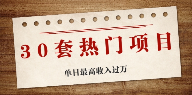 30套热门项目：单日最高收入过万 (网赚项目、朋友圈、涨粉套路、抖音、快手)等-婷好网络资源库