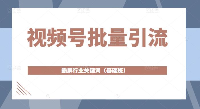 视频号批量引流，霸屏行业关键词（基础班）全面系统讲解视频号玩法-婷好网络资源库