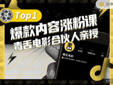 【毒舌电影合伙人亲授】抖音爆款内容涨粉课，5000万抖音大号首次披露涨粉机密-婷好网络资源库