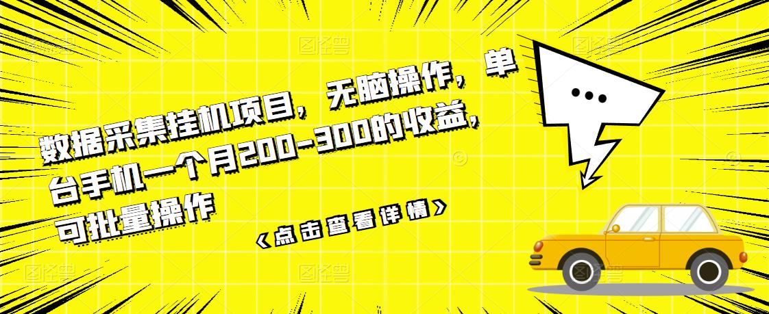 数据采集挂机项目，无脑操作，单台手机一个月200-300的收益，可批量操作-婷好网络资源库