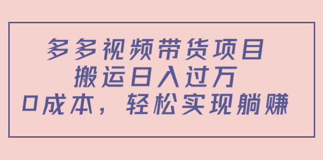 多多视频带货项目，搬运日入过万，0成本，轻松实现躺赚（教程+软件）-婷好网络资源库