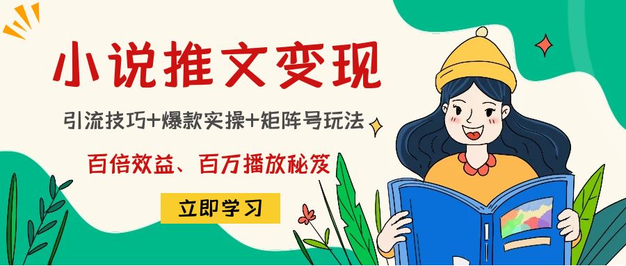 小说推文训练营：引流技巧+爆款实操+矩阵号玩法，百倍效益、百万播放秘笈-婷好网络资源库