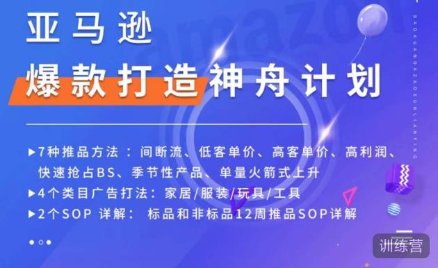 亚马逊爆款打造神舟计划，​7种推品方法，4个类目广告打法，2个SOP详解-婷好网络资源库