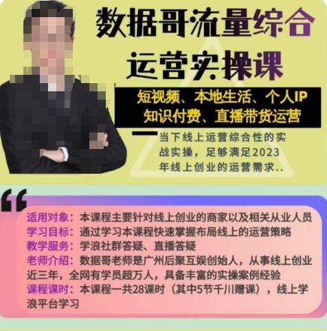 数据哥流量综合运营实操课：短视频、本地生活、个人IP知识付费、直播带货运营-婷好网络资源库
