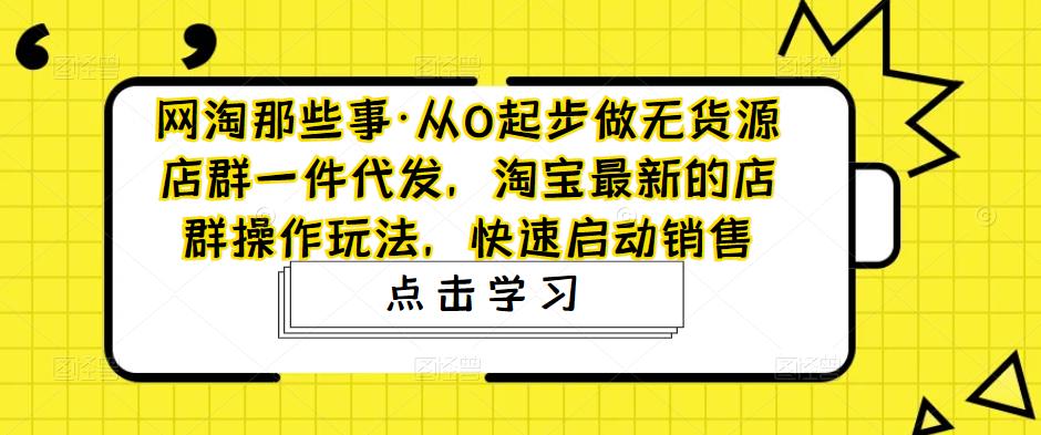 网淘那些事·从0起步做无货源店群一件代发，淘宝最新的店群操作玩法，快速启动销售-婷好网络资源库