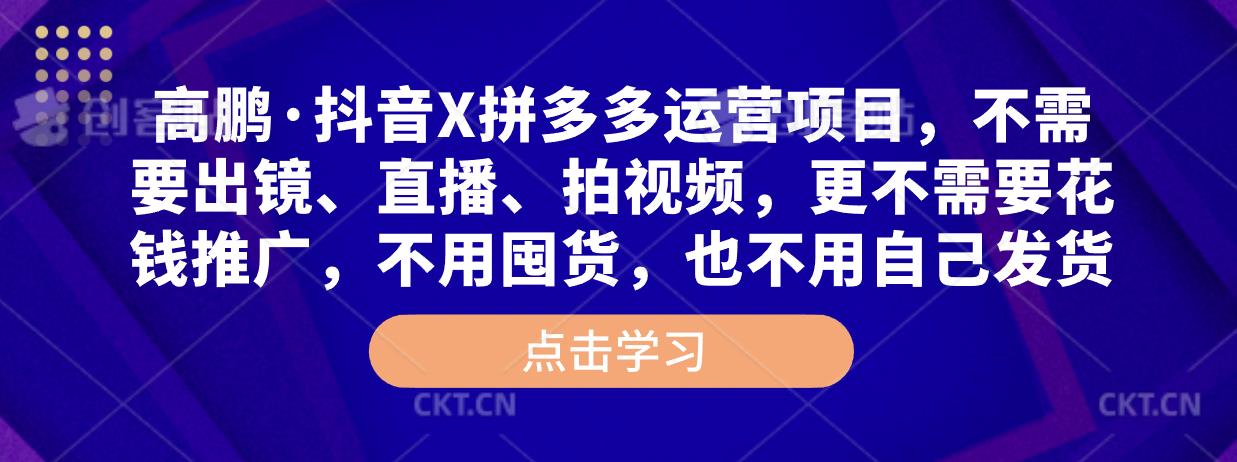 高鹏·抖音X拼多多运营项目，不需要出镜、直播、拍视频，不需要花钱推广，不用囤货，不用自己发货-婷好网络资源库