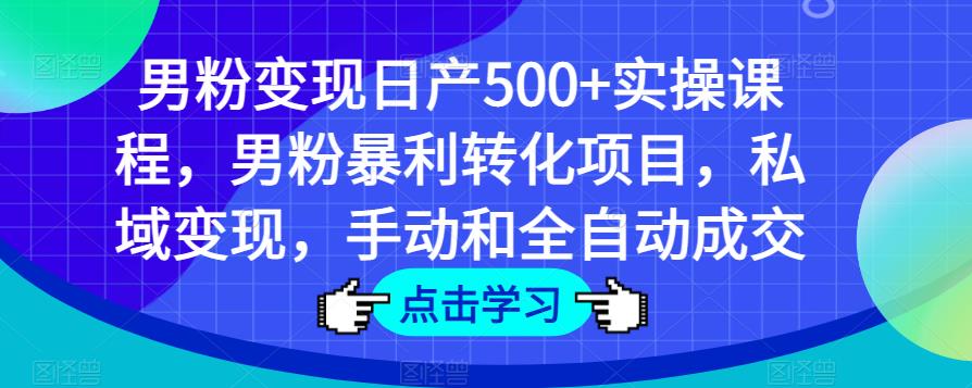 男粉变现日产500+实操课程，男粉暴利转化项目，私域变现，手动和全自动成交-婷好网络资源库