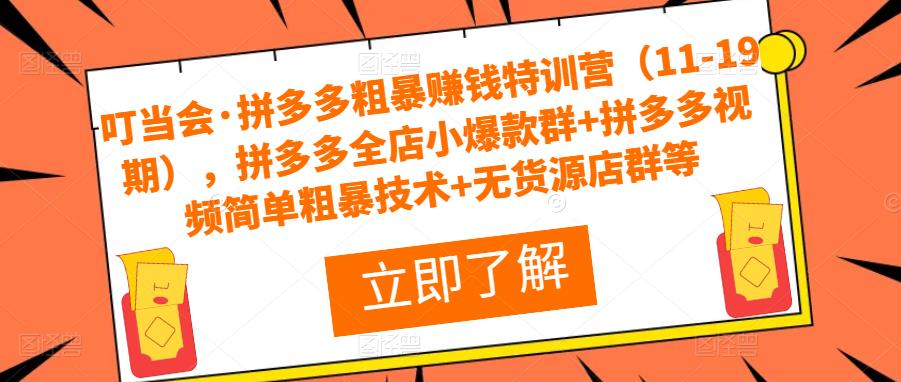 叮当会·拼多多粗暴赚钱特训营（11-19期），拼多多全店小爆款群+拼多多视频简单粗暴技术+无货源店群等-婷好网络资源库