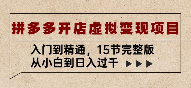 拼多多开店虚拟变现项目：入门到精通，从小白到日入过千（15节完整版）-婷好网络资源库