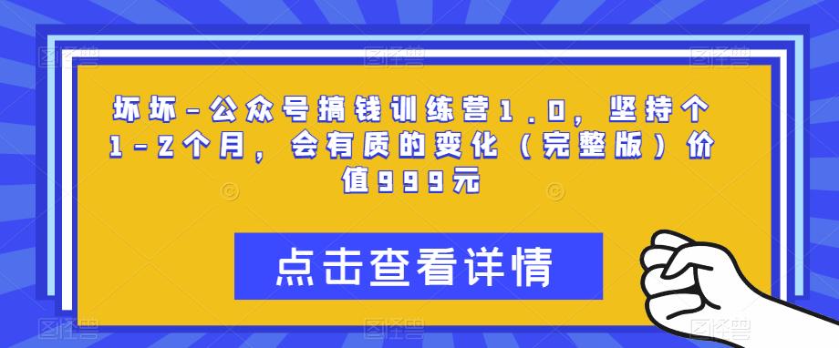 坏坏-公众号搞钱训练营1.0，坚持个1-2个月，会有质的变化（完整版）价值999元-婷好网络资源库
