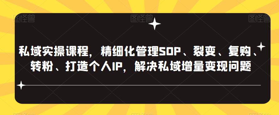 私域实操课程，精细化管理SOP、裂变、复购、转粉、打造个人IP，解决私域增量变现问题-婷好网络资源库