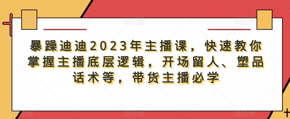 暴躁迪迪2023年主播课，快速教你掌握主播底层逻辑，开场留人、塑品话术等，带货主播必学-婷好网络资源库