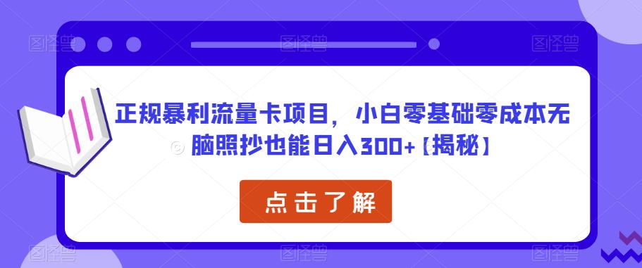 正规暴利流量卡项目，小白零基础零成本无脑照抄也能日入300+【揭秘】-婷好网络资源库