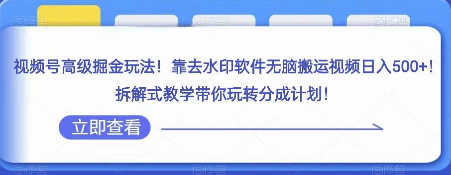 视频号高级掘金玩法，靠去水印软件无脑搬运视频日入500+，拆解式教学带你玩转分成计划【揭秘】-婷好网络资源库