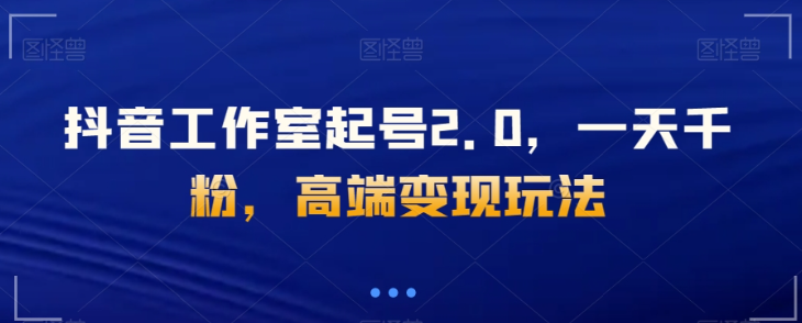 抖音工作室起号2.0，一天千粉，高端变现玩法【揭秘】-婷好网络资源库