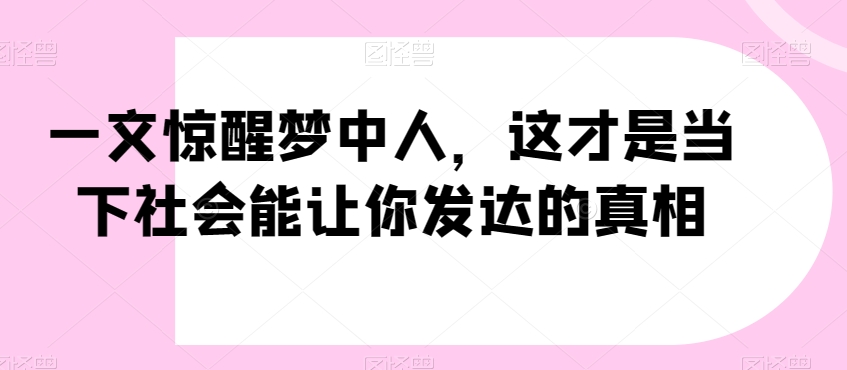 一文惊醒梦中人，这才是当下社会能让你发达的真相【公众号付费文章】-婷好网络资源库