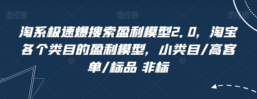 淘系极速爆搜索盈利模型2.0，淘宝各个类目的盈利模型，小类目/高客单/标品 非标-婷好网络资源库