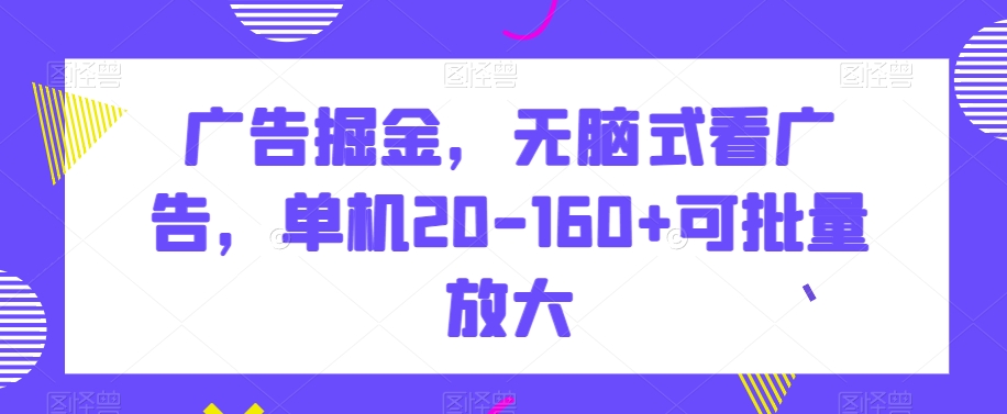 广告掘金，无脑式看广告，单机20-160+可批量放大【揭秘】-婷好网络资源库