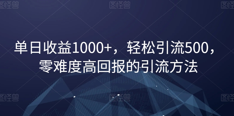 单日收益1000+，轻松引流500，零难度高回报的引流方法【揭秘】-婷好网络资源库