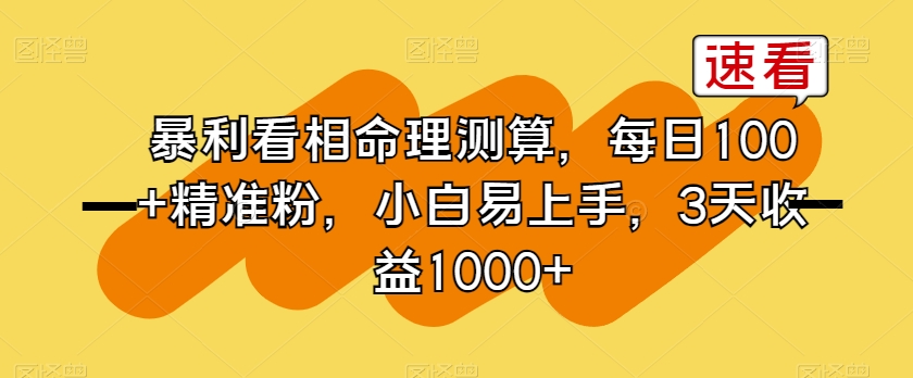 暴利看相命理测算，每日100+精准粉，小白易上手，3天收益1000+【揭秘】-婷好网络资源库