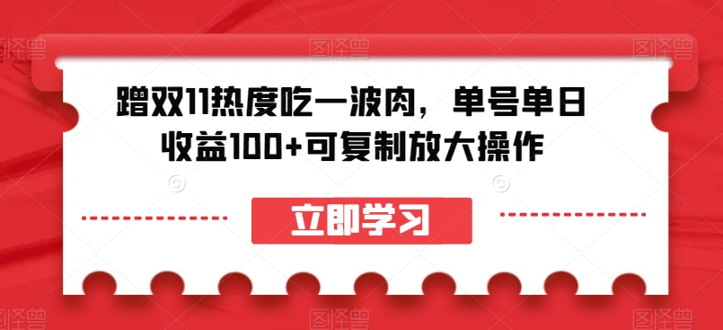 蹭双11热度吃一波肉，单号单日收益100+可复制放大操作【揭秘】-婷好网络资源库