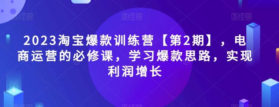 2023淘宝爆款训练营【第2期】，电商运营的必修课，学习爆款思路，实现利润增长-婷好网络资源库