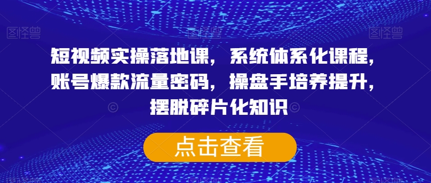 短视频实操落地课，系统体系化课程，账号爆款流量密码，操盘手培养提升，摆脱碎片化知识-婷好网络资源库