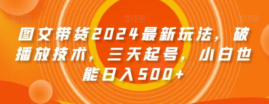 图文带货2024最新玩法，破播放技术，三天起号，小白也能日入500+【揭秘】-婷好网络资源库