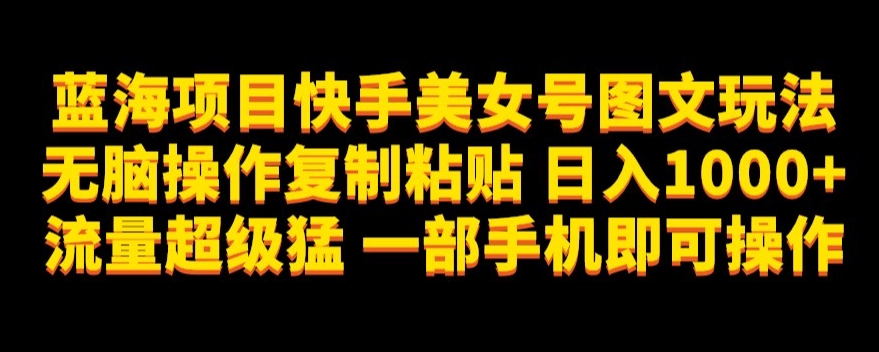 蓝海项目快手美女号图文玩法，无脑操作复制粘贴，日入1000+流量超级猛一部手机即可操作【揭秘】-婷好网络资源库