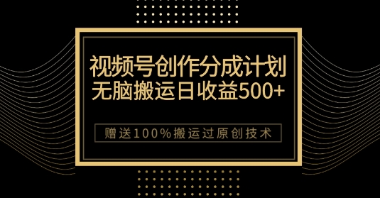 最新视频号创作分成计划，无脑搬运一天收益500+，100%搬运过原创技巧【揭秘】-婷好网络资源库