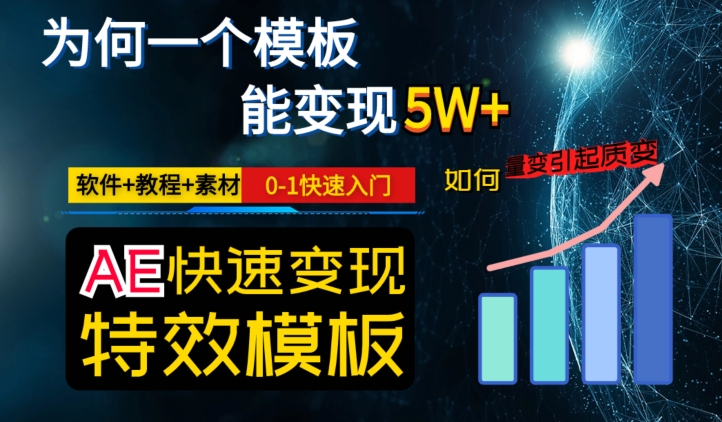 AE视频特效模板变现月入3-5W，0-1快速入门，软件+教程+素材-婷好网络资源库