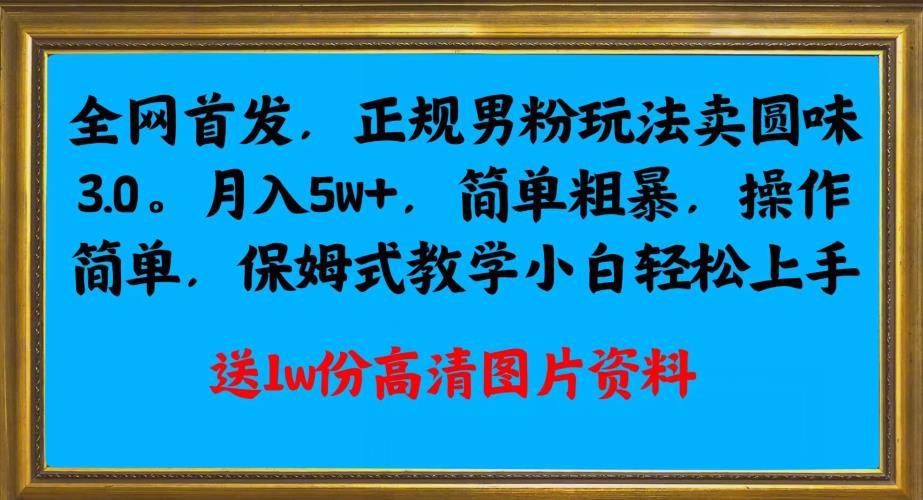 全网首发正规男粉玩法卖圆味3.0，月入5W+，简单粗暴，操作简单，保姆式教学，小白轻松上手-婷好网络资源库