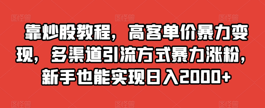 靠炒股教程，高客单价暴力变现，多渠道引流方式暴力涨粉，新手也能实现日入2000+【揭秘】-婷好网络资源库