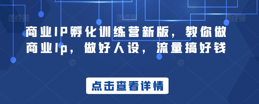 商业IP孵化训练营新版，教你做商业Ip，做好人设，流量搞好钱-婷好网络资源库