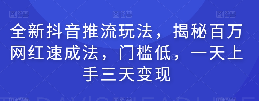 全新抖音推流玩法，揭秘百万网红速成法，门槛低，一天上手三天变现-婷好网络资源库