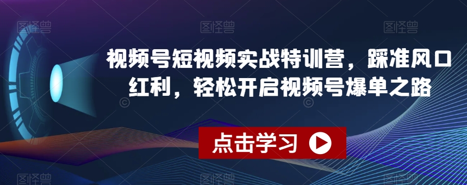 视频号短视频实战特训营，踩准风口红利，轻松开启视频号爆单之路-婷好网络资源库