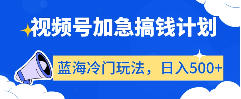 视频号加急搞钱计划，蓝海冷门玩法，日入500+【揭秘】-婷好网络资源库