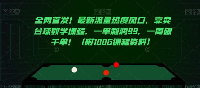 全网首发！最新流量热度风口，靠卖台球教学课程，一单利润99，一周破千单！（附100G课程资料）-婷好网络资源库