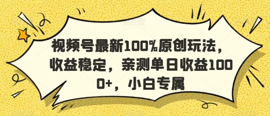 视频号最新100%原创玩法，收益稳定，亲测单日收益1000+，小白专属【揭秘】-婷好网络资源库