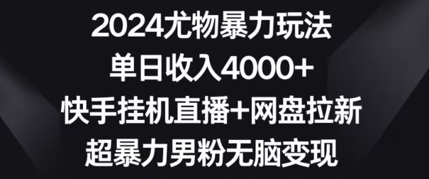 2024尤物暴力玩法，单日收入4000+，快手挂机直播+网盘拉新，超暴力男粉无脑变现【揭秘】-婷好网络资源库