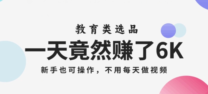 一天竟然赚了6000多，教育类选品，新手也可操作，更不用每天做短视频【揭秘】-婷好网络资源库